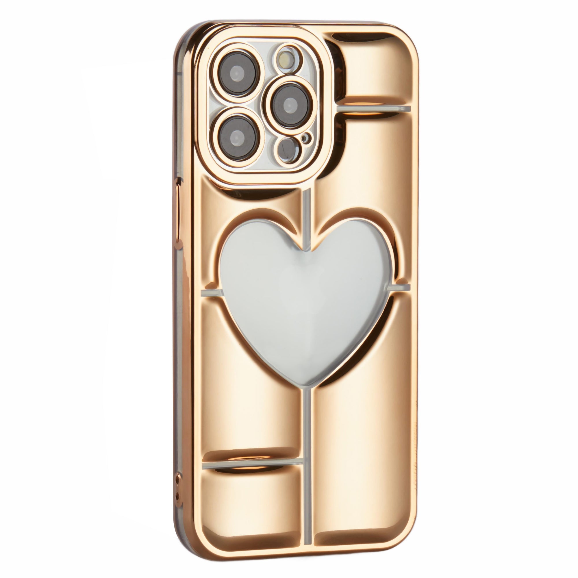 MNS Series for iPhone 14 Pro TPU Case Electroplating Phone Cover Clear 3D Heart Shape - Silver MNS Series for iPhone 14 Pro TPU Case Electroplating Phone Cover Clear 3D Heart Shape - Silver